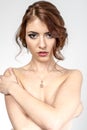 Portrait of brown-haired romantic girl with naked back Royalty Free Stock Photo