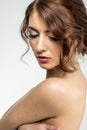 Portrait of brown-haired romantic girl with naked back Royalty Free Stock Photo