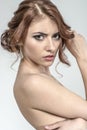 Portrait of brown-haired romantic girl with naked back Royalty Free Stock Photo