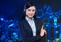 Portrait of brunette support phone operator with the headset. Royalty Free Stock Photo