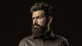 Portrait brutal bearded man. Portrait of masculinity. Sexy look of male. Hipster man beard, mustache