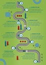 Business workflow roadmap with 8 check points in landscape, with sample text