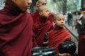 Portrait of Buddhist monks in line