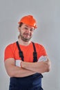 portrait of a builder on a wall background Royalty Free Stock Photo