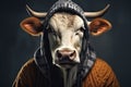 Portrait Bull Horns boxer background. Generative AI