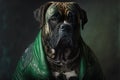 Portrait of a Bull Mastiff dog dressed as a biker.