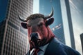 Portrait of a bull in a suit, ai generated Royalty Free Stock Photo
