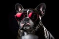 Portrait Bulldog Dog With Sunglasses Black Background