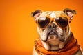 Portrait Bulldog Dog With Sunglasses Orange Background Portrait Bulldog, Sunglasses, Orange Backgrou