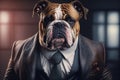 Portrait of a Bulldog Dressed in a Formal Business Suit at The Office Royalty Free Stock Photo