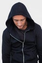 Portrait of a burglar in hood jacket Royalty Free Stock Photo