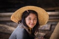 Portrait burmese girl in local market. Inle lake, Myanmar, Burma