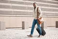 Portrait, business and portrait of black man with suitcase for international conference, global trip and meeting. Travel