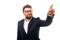 Portrait of business man pointing invisible touchscreen gesture Royalty Free Stock Photo