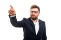 Portrait of business man pointing invisible touchscreen gesture Royalty Free Stock Photo