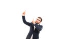 Portrait of business man showing pointing up gesture Royalty Free Stock Photo