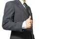 Portrait business man wearing a suit thumbs up concept good excellent great symbol isolated on white background with clipping path