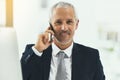 Portrait, business and phone call with mature man, connection and communication with network. Face, senior person and Royalty Free Stock Photo