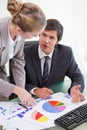 Portrait of a business team studying statistics with a computer Royalty Free Stock Photo