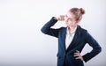 Portrait of Business Woman in Doubting Confused Emotion on Isolated White Background, Businesswoman in Confuse Puzzled Expression