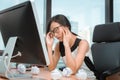 Portrait of Business Woman Having Headache During Working in Office Workplace, Asian Woman is Suffering From Fatigue Office