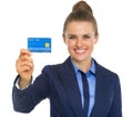 Portrait of business woman showing credit card Royalty Free Stock Photo