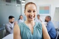 Portrait, business and woman with a smile, meeting or development with consultant, entrepreneur or employee. Face Royalty Free Stock Photo