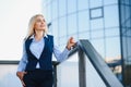 Portrait of business woman smiling outdoor Royalty Free Stock Photo