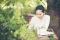 Portrait of business woman smiling outdoor Royalty Free Stock Photo