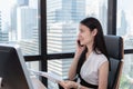 Portrait of Business Woman is Talking on Mobile Phone in Office Workplace, Attractive Beautiful Businesswoman is Talking on Royalty Free Stock Photo