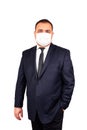 Portrait of businessman in formal wear and medical mask. Isolated Royalty Free Stock Photo
