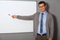Portrait of businessman pointing at whiteboard in office Royalty Free Stock Photo