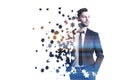 Portrait of businessman with puzzle pieces, white