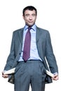 Portrait of businessman showing his empty pockets Royalty Free Stock Photo