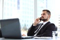 Portrait of businessman talking on mobile phone Royalty Free Stock Photo