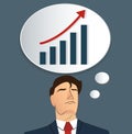 Portrait of businessman thinking with high graph icon. business concept