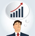 Portrait of businessman thinking with high graph icon. business concept