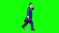 Portrait Businessman walking with talking on cell phone.4K animation with green screen.Cartoon 2d businessman animate walking