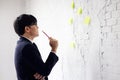 Portrait of businessmen post-it wall brick, Creative employee working in office Royalty Free Stock Photo