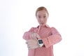 Businesswoman pointing at her smartwatch Royalty Free Stock Photo