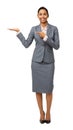 Portrait Of Businesswoman Pointing At Invisible Product