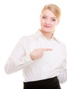 Portrait businesswoman showing pointing at side isolated Royalty Free Stock Photo