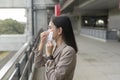 Portrait of  Businesswoman is wearing face mask work in modern City , people lifestyle , working under Covid-19 pandemic concept Royalty Free Stock Photo