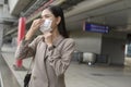 Portrait of  Businesswoman is wearing face mask work in modern City , people lifestyle , working under Covid-19 pandemic concept Royalty Free Stock Photo