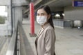 Portrait of  Businesswoman is wearing face mask work in modern City , people lifestyle , working under Covid-19 pandemic concept Royalty Free Stock Photo