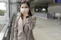 Portrait of  Businesswoman is wearing face mask work in modern City , people lifestyle , working under Covid-19 pandemic concept Royalty Free Stock Photo