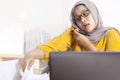 Busy Muslim Businesswoman Working in Office Royalty Free Stock Photo