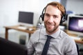 Portrait, call center and man with a smile, telemarketing and customer service with a headset. Face, male employee and Royalty Free Stock Photo