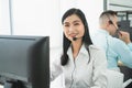 Portrait call center woman smiling confident positive friendly Royalty Free Stock Photo