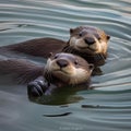 A portrait capturing the affectionate nature of a pair of otters floating on their backs, holding hands in the water2